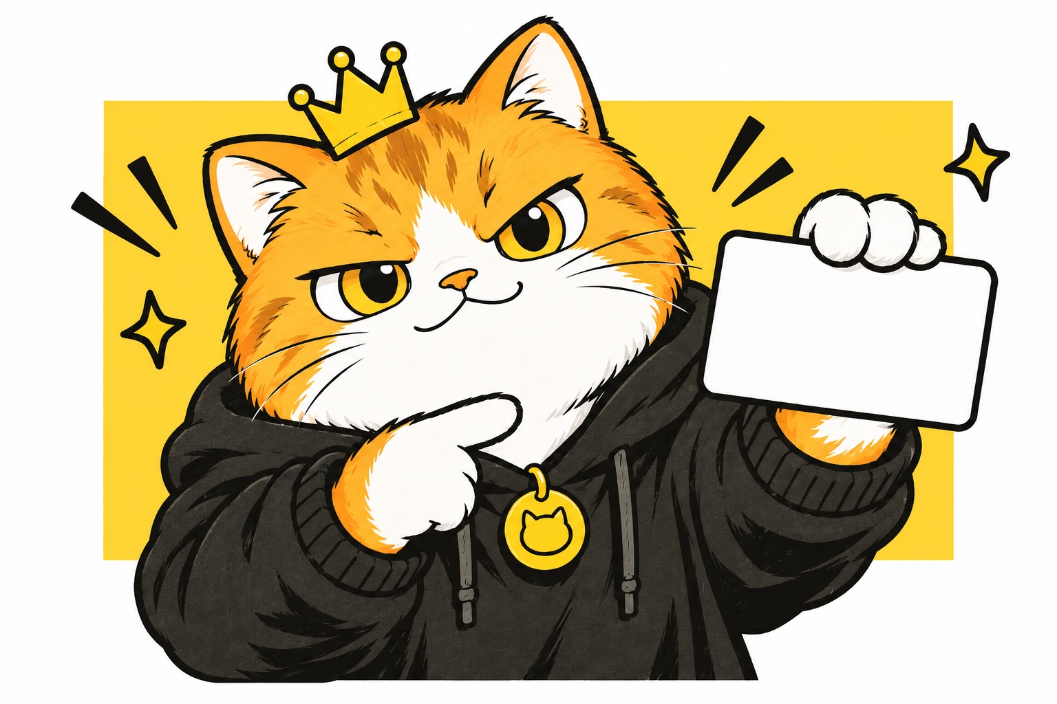 皇冠橘猫认真拍摄身份照,手中拿着空白身份卡
